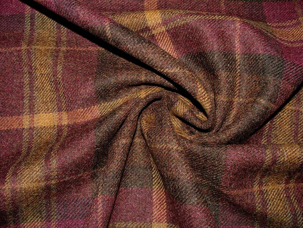 100% Shetland Wool Heather Brindle Gold Tartan Upholstery Curtain Cushion Fabric