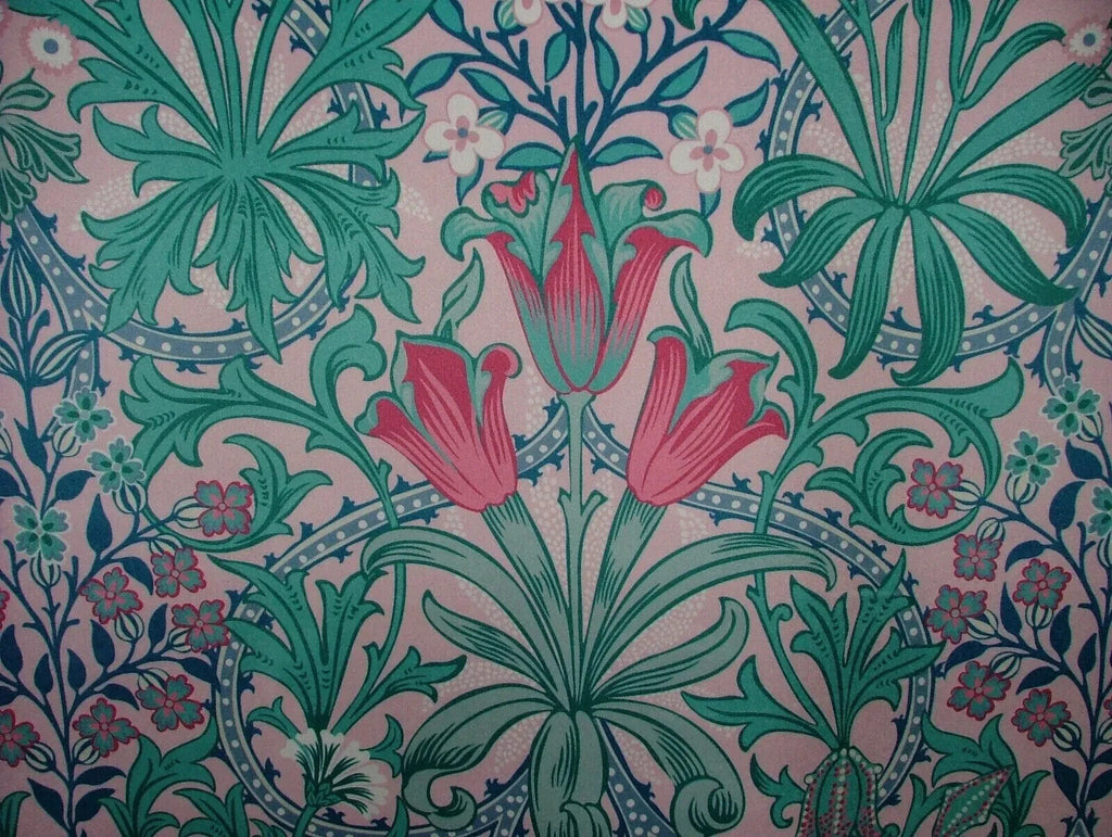 15 Metres Art Nouveau Tulip Floral Pink Velvet Fabric Curtain Upholstery Cushion