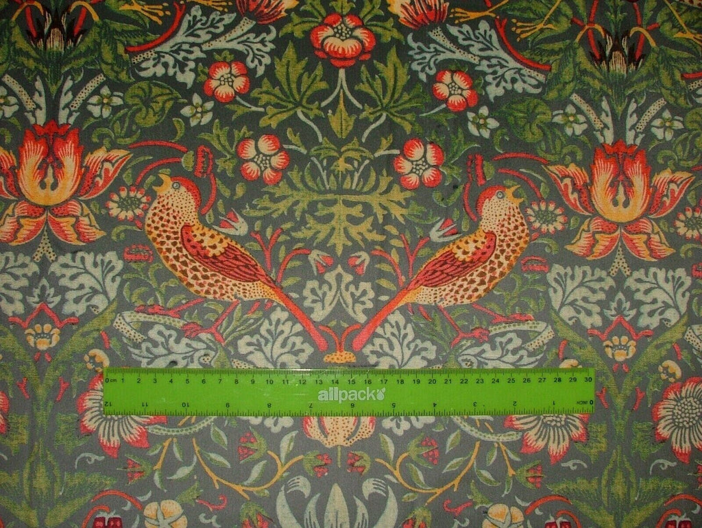 William Morris Strawberry Thief Grey Velvet Fabric Curtain Upholstery Cushion