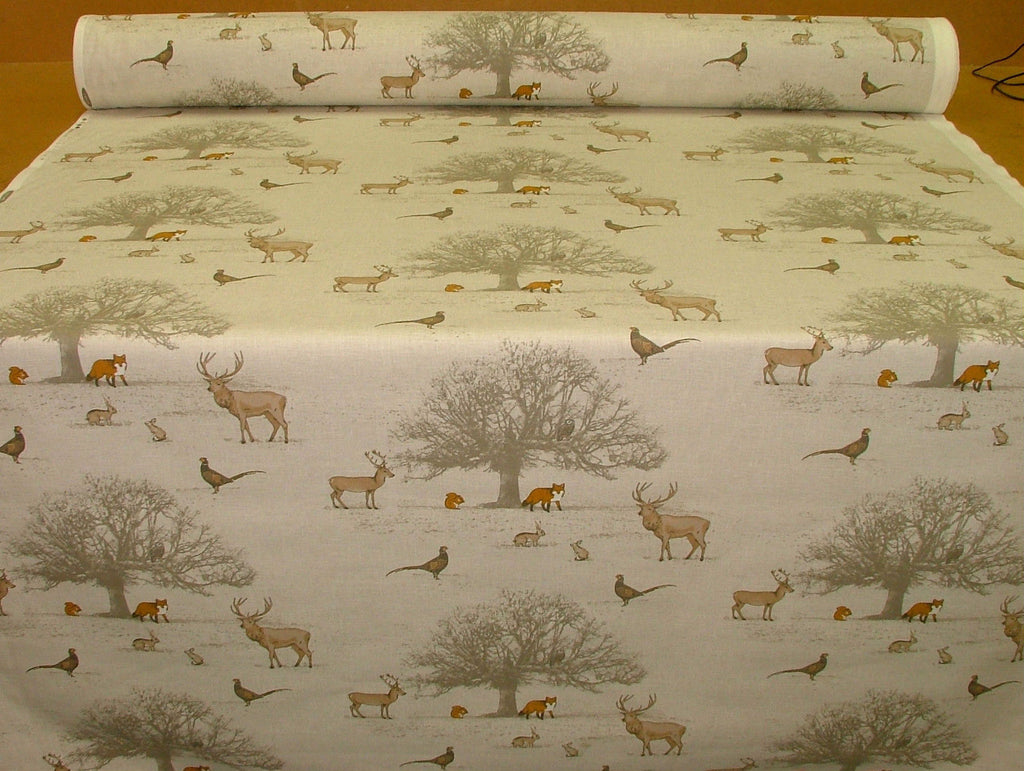 Fryetts "Tatton Autumn" Woodland Fox Stag Deer Scene Cotton Curtain Craft Fabric