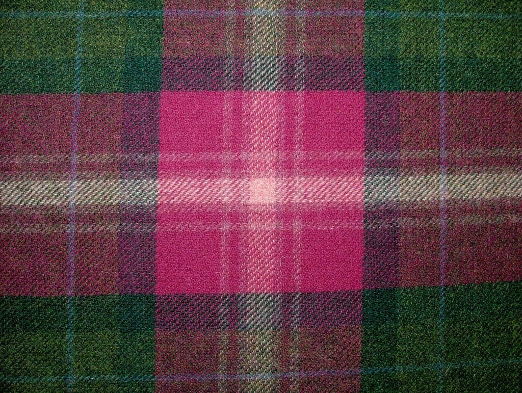 100% Shetland Wool Pink  & Spruce Tartan Check Upholstery Curtain Cushion Fabric