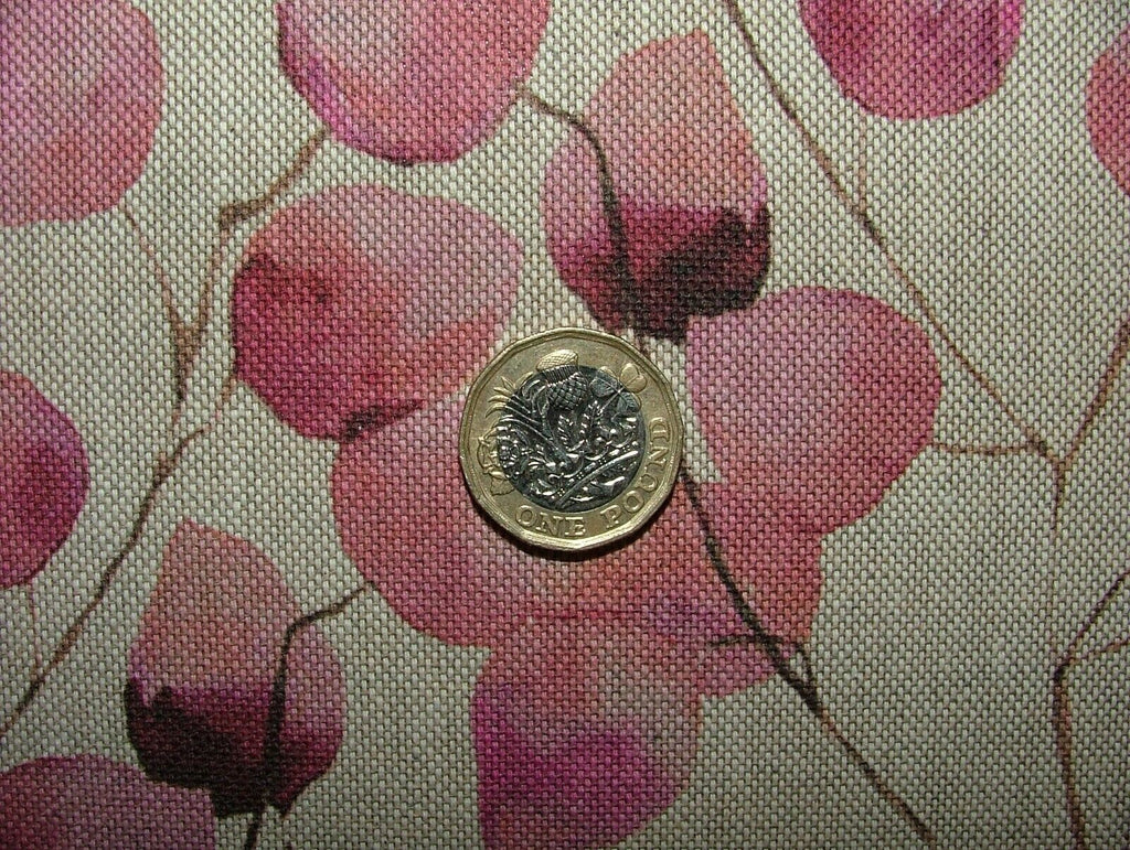Eucalyptus Tree Leaf Pink Linen Cotton Fabric Curtain Cushion Upholstery Craft