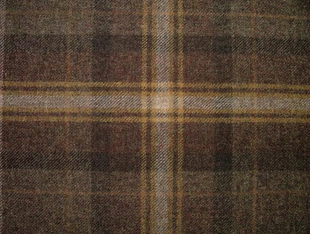 Shetland Wool Curtain Fabric Chestnut Brown Tartan Upholstery Cushion 2.5 Metres3