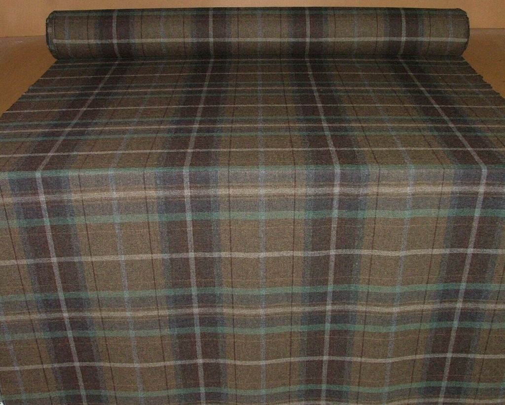 100% Shetland Wool Brown Teal Blue Tartan Upholstery Curtain Cushion Fabric