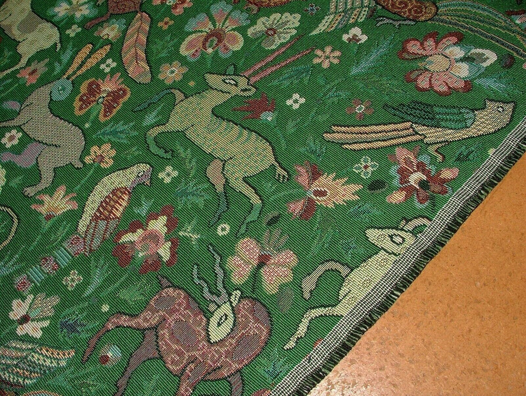 Tudor Forest Tapestry Green Fabric Curtain Upholstery Cushions Table Runner