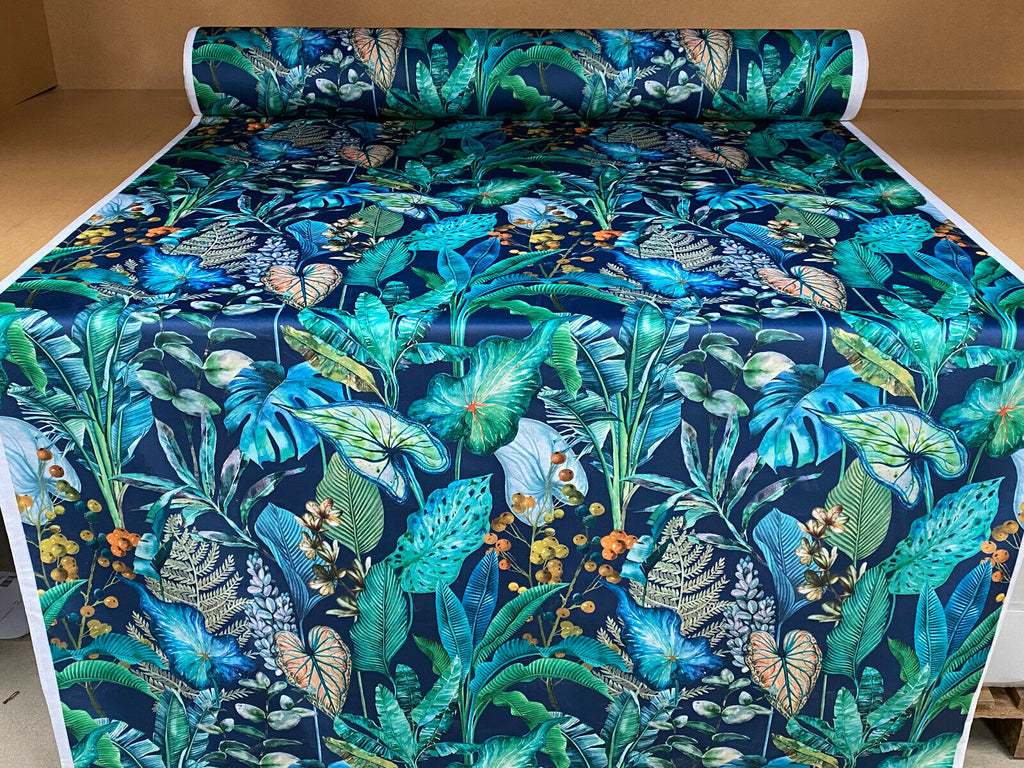 Sapphire Tropical Palm Plants Botanical Velvet Fabric Curtain Upholstery Cushion