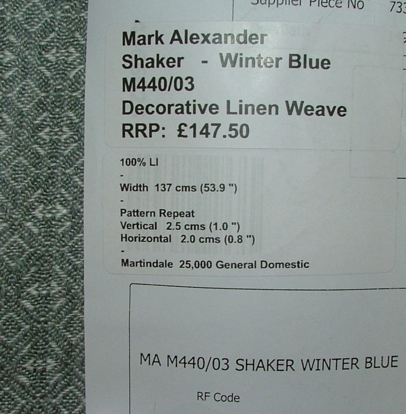 Mark Alexander Romo Fabric Linen SHAKER WINTER BLUE Upholstery Cushion  5 Metres5