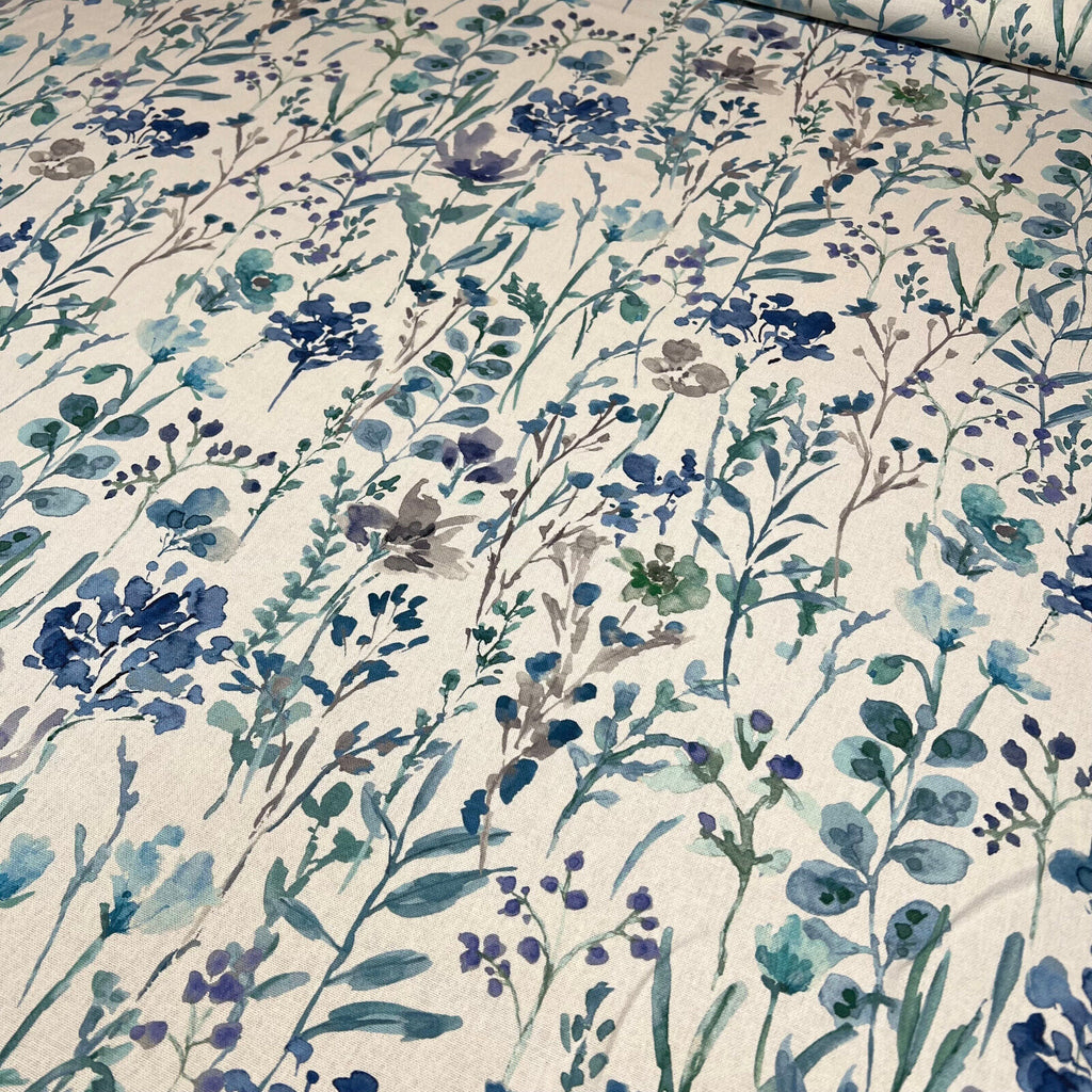 3.6 Metres Wild Flowers Cobalt Blue Floral Curtain Upholstery Cushion Fabric