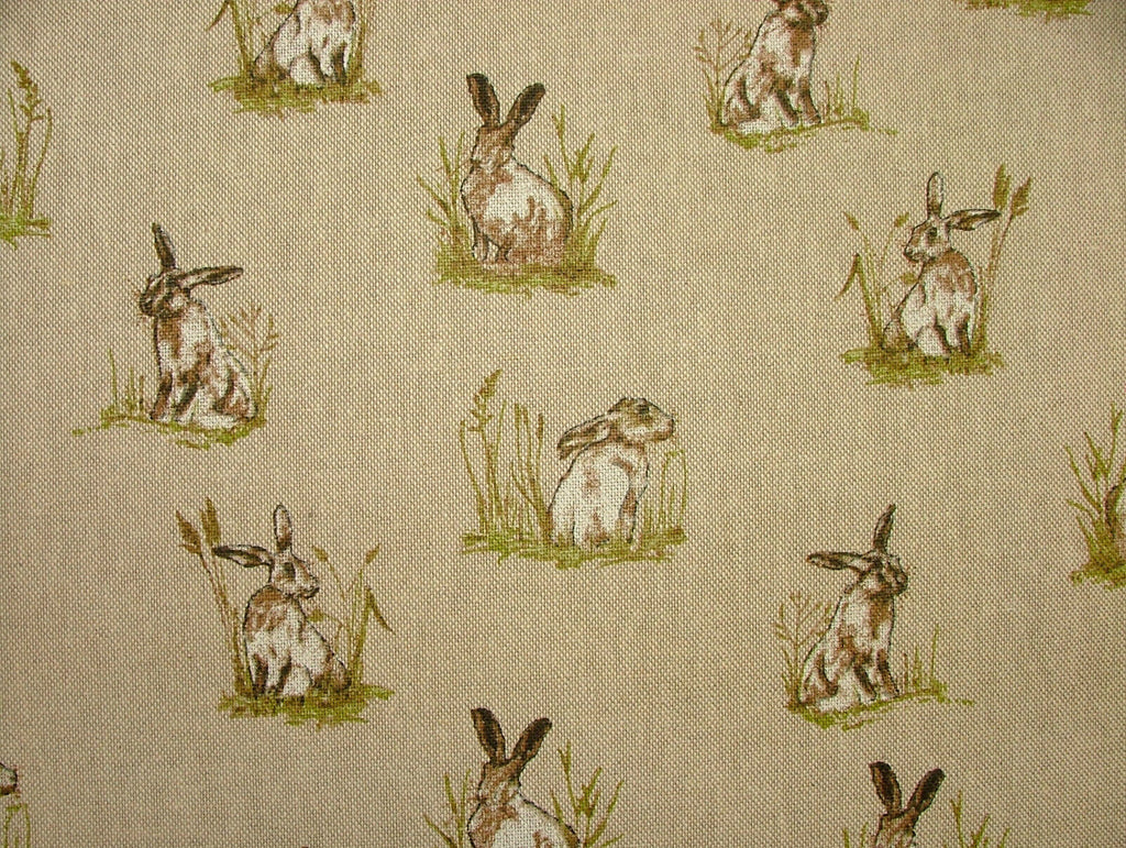 Mini Prints Hares Country Side Animals Linen Look Fabric Curtain Upholstery