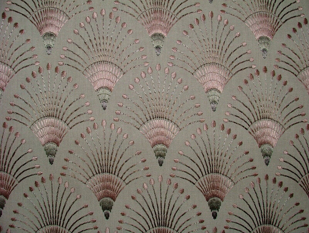 Embroidered Art Deco Fan Rose Pink Fabric Curtain Upholstery Cushion Blind Use