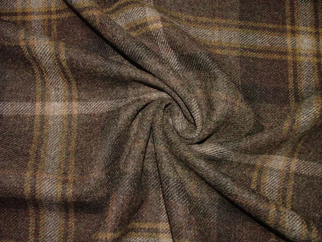 Shetland Wool Curtain Fabric Chestnut Brown Tartan Upholstery Cushion 2.5 Metres10