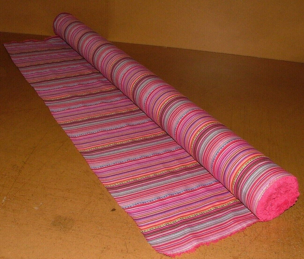 Mexican Chilli Pink Stripe Woven Jacquard Curtain Upholstery Cushion Fabric