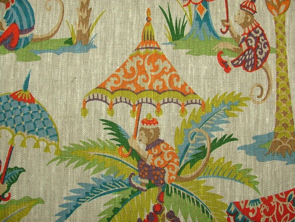 Monkey Parasol French 100% Linen Fabric Curtain Roman Blind Cushion Upholstery