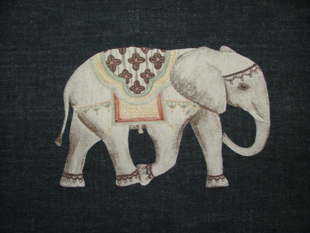 Jaipur Indian Elephant Noir Black Cotton Curtain Upholstery Cushion Blind Fabric