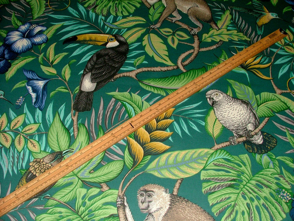 Lagoon Tropical Birds Monkey Cotton Fabric Curtain Upholstery Blind Cushion