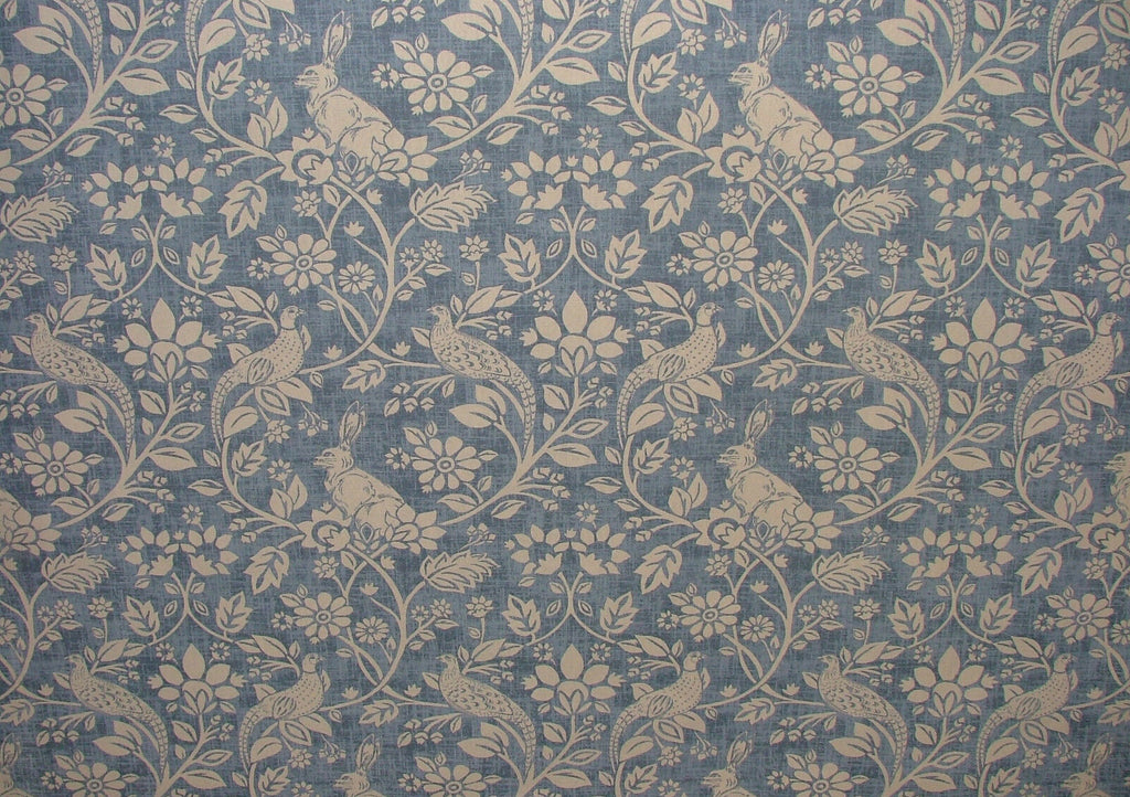 10 Metre Heathland Hares Indigo Game Bird Cotton Curtain Blind Upholstery Fabric