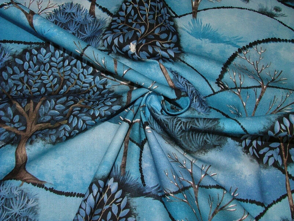 Winter Meadow Tree Cotton Fabric Curtain Upholstery Cushion Blanket Throws Use