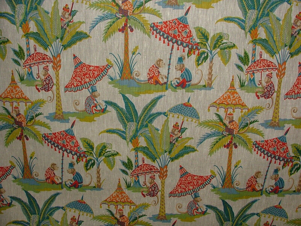 Monkey Parasol French 100% Linen Fabric Curtain Roman Blind Cushion Upholstery