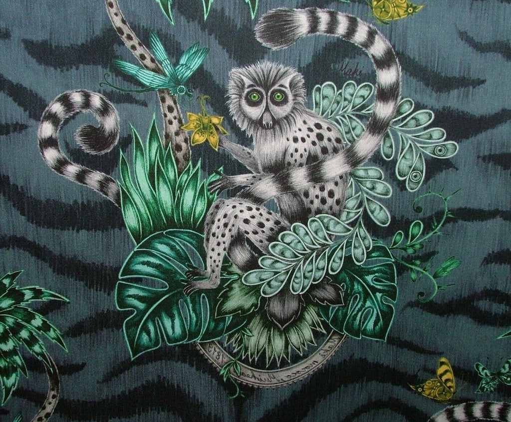 Emma J Shipley Fabric Lemur Navy 100% Cotton Curtain Upholstery Cushion  Fabric