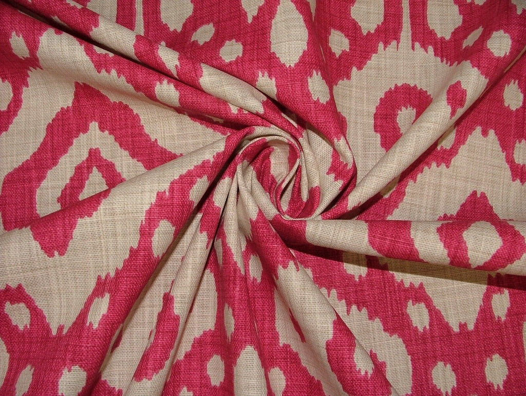 Moroccan Ikat Begonia Pink Cotton Curtain Upholstery Cushion Roman Blind Fabric