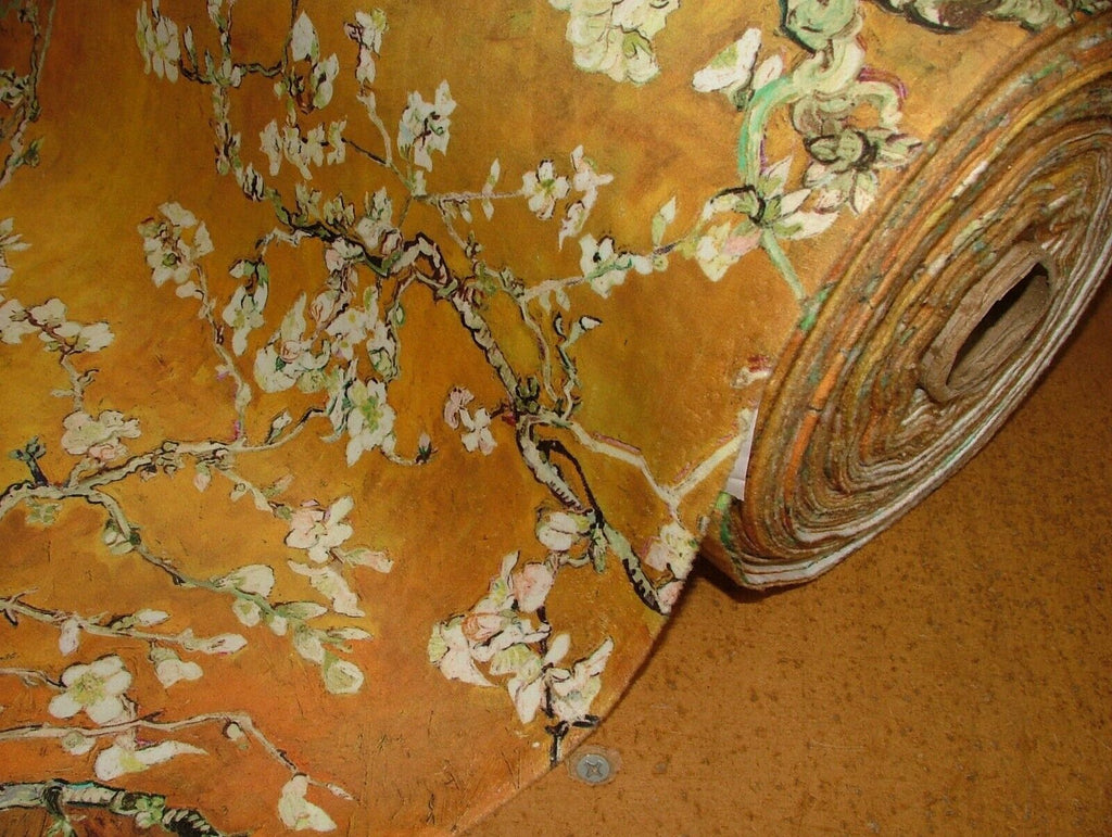 Japanese Cherry Blossom Tree Gold Velvet Fabric Curtain Upholstery Cushion Use