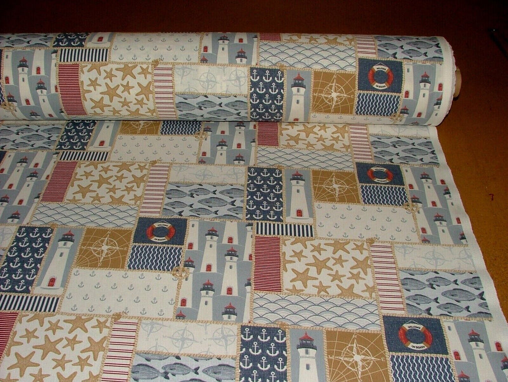 "Lighthouse" Nautical Coastal Cotton Curtain Upholstery Cushion Patchwork Fabric