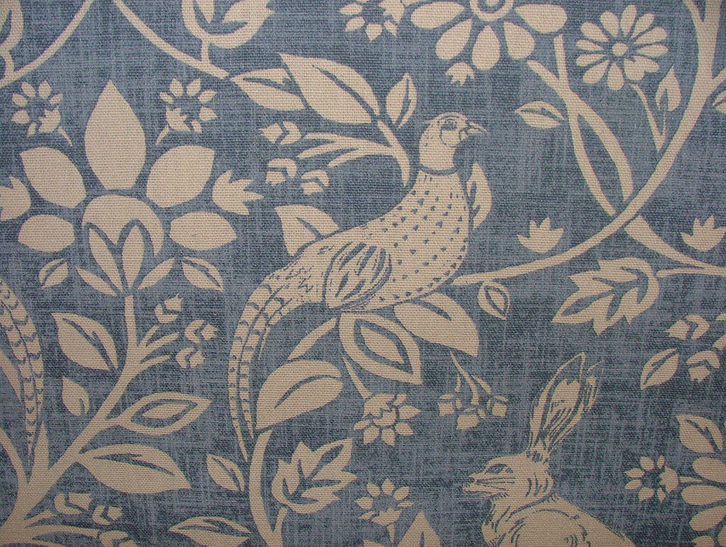 10 Metre Heathland Hares Indigo Game Bird Cotton Curtain Blind Upholstery Fabric