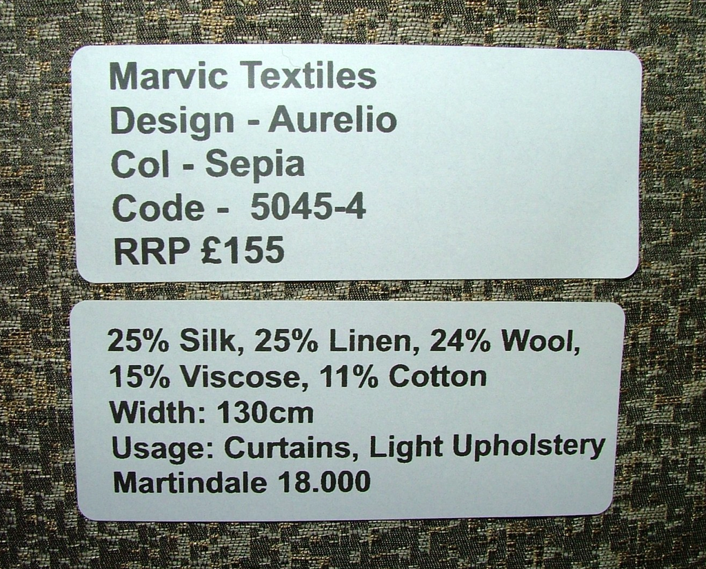 Silk Wool Curtain Fabric Marvic Textiles Aurelio Sepia Upholstery - 11.5 Metres0