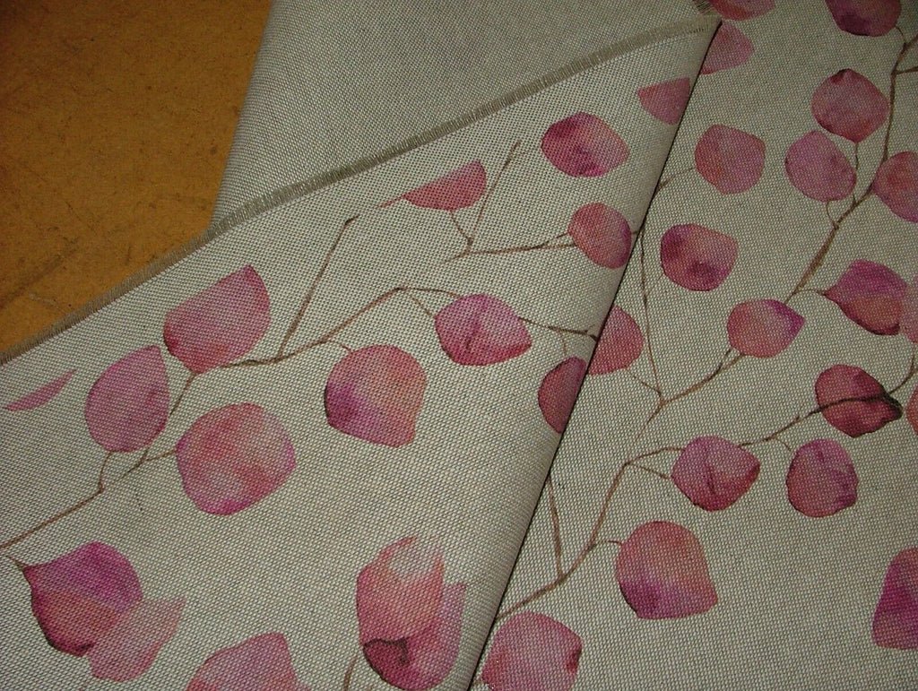 Eucalyptus Tree Leaf Pink Linen Cotton Fabric Curtain Cushion Upholstery Craft