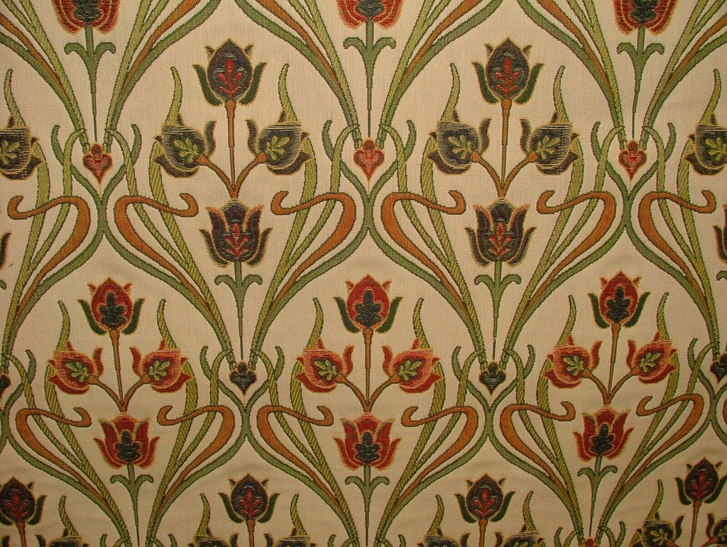 Art Nouveau Pugin Red Blue Gold Jacquard Curtain Upholstery Cushion Fabric