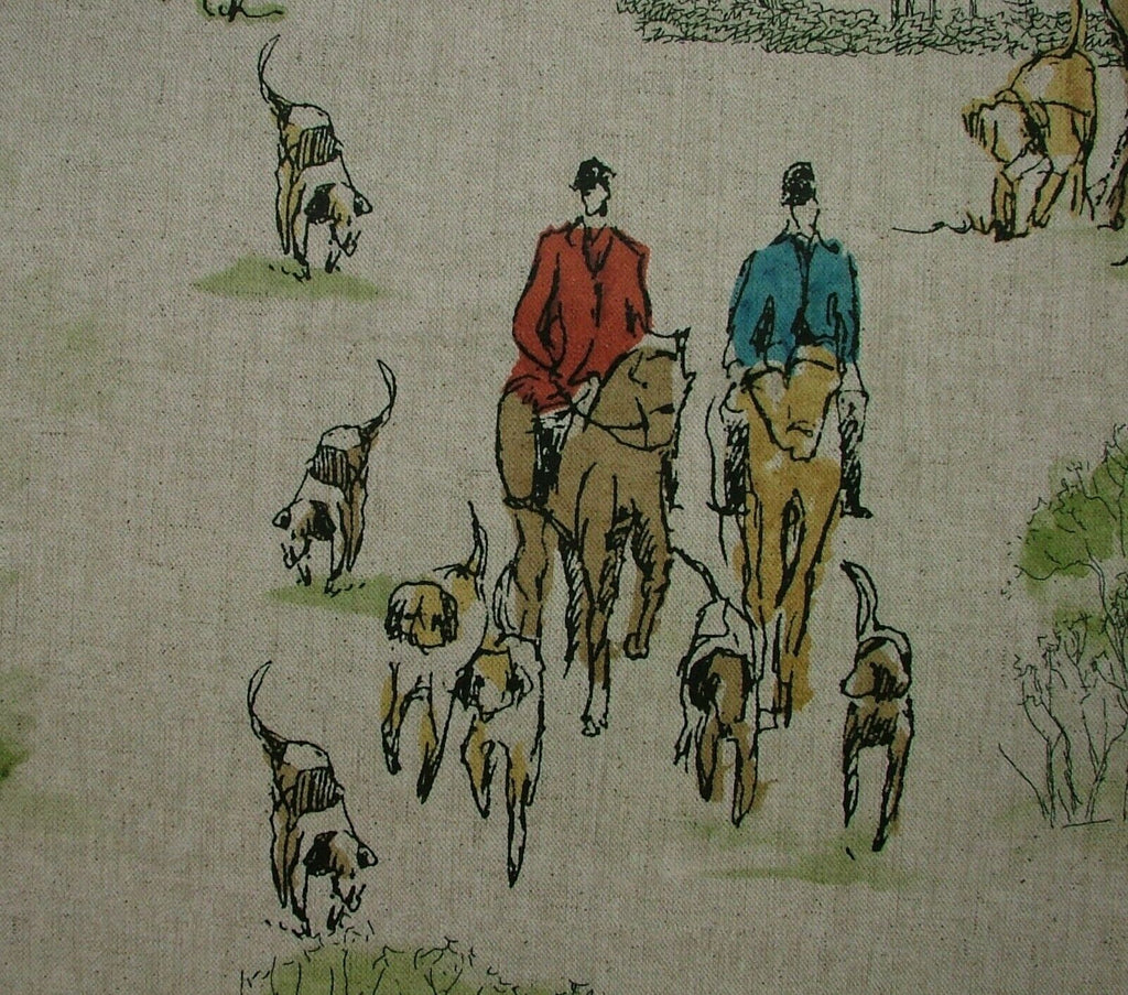 Horse And Hounds Hunting Velvet Fabric Curtain Upholstery Cushion Blinds