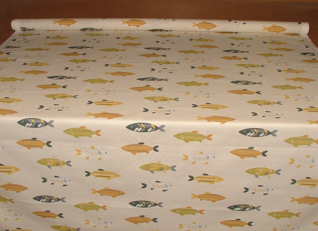 3.1 Metres iLiv Mr Fish Saffron Cotton Fabric Cushion Curtain Upholstery