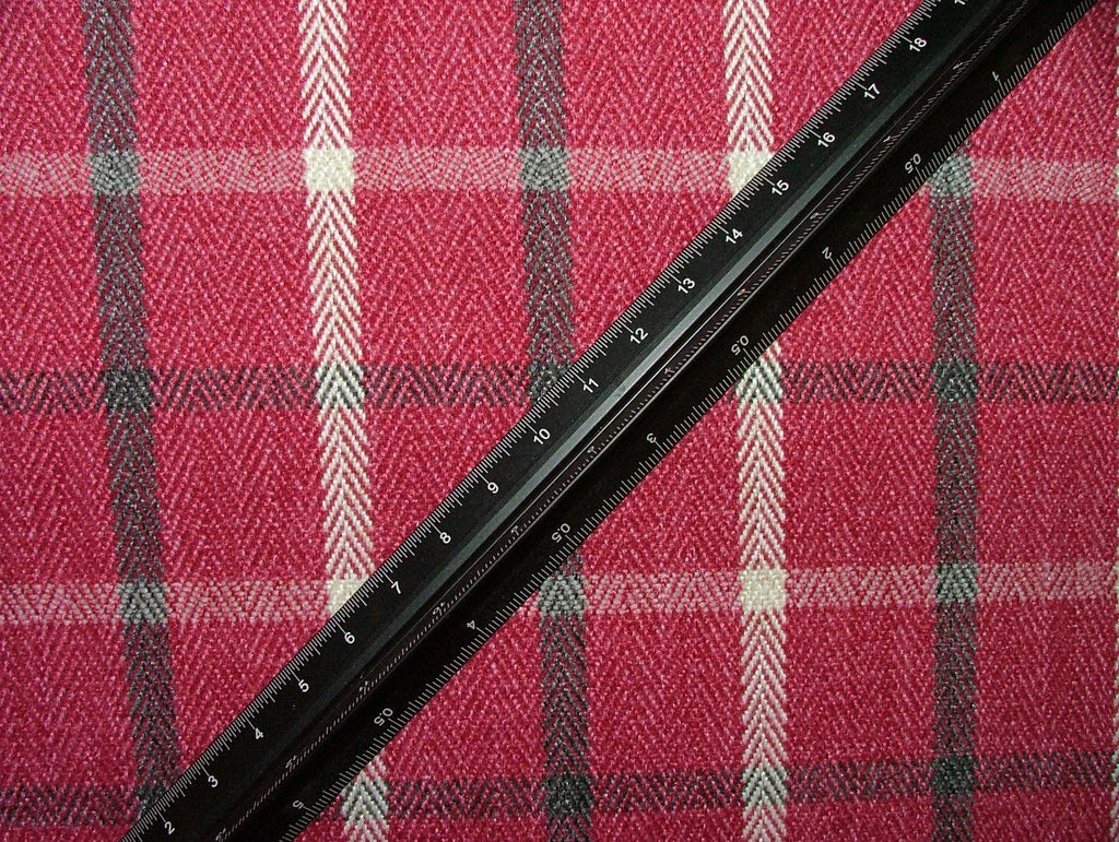Herringbone Tartan Upholstery Fabric RASPBERRY Curtain Cushion Use 7 Metre Roll16