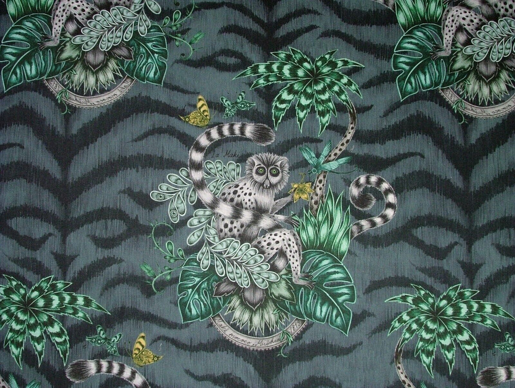 Emma J Shipley Fabric Lemur Navy 100% Cotton Curtain Upholstery Cushion  Fabric