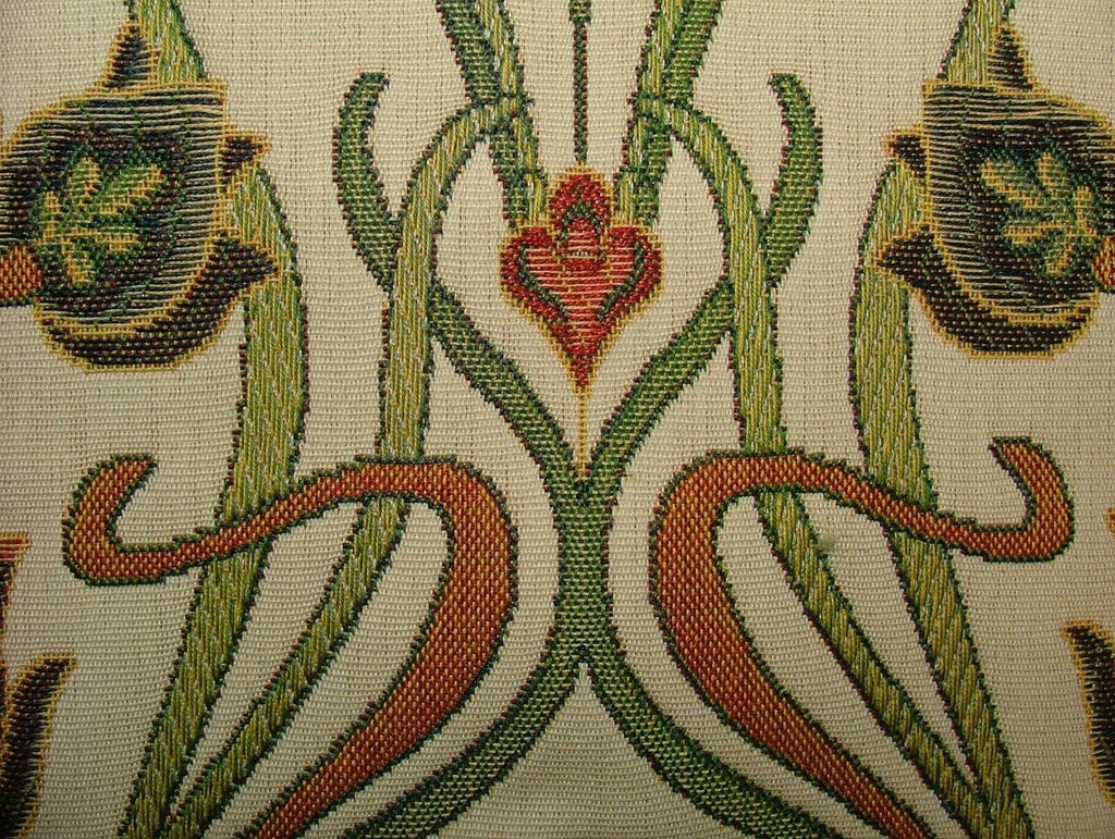 Art Nouveau Pugin Red Blue Gold Jacquard Curtain Upholstery Cushion Fabric