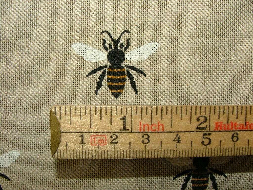 Honey Bees Linen Look Fabric - Curtain Upholstery Cushions Roman Blind Craft Use