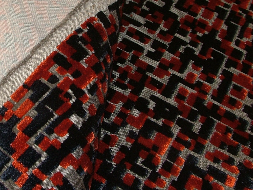 1.2 Metres iLiv Pixel Indigo Jacquard Velvet Fabric Upholstery Cushion Curtain0