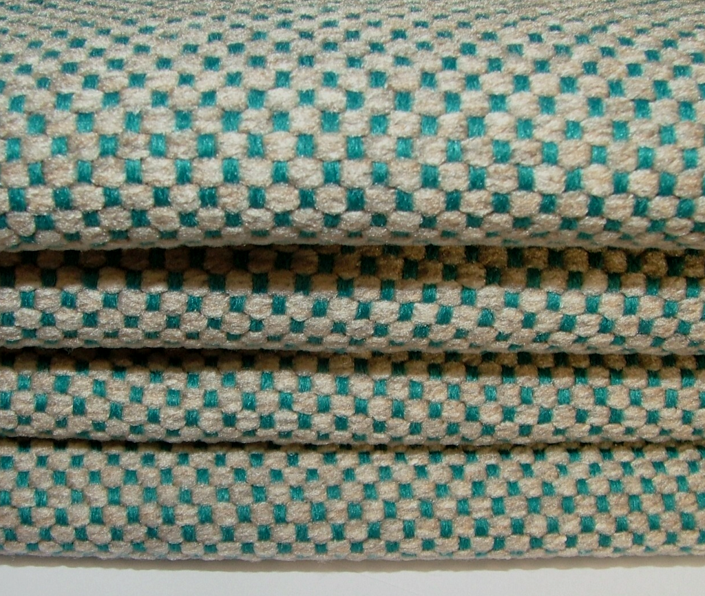 1 Metre Fryetts Teal Flame Retardant Chenille Fabric Cushion And Upholstery Use1