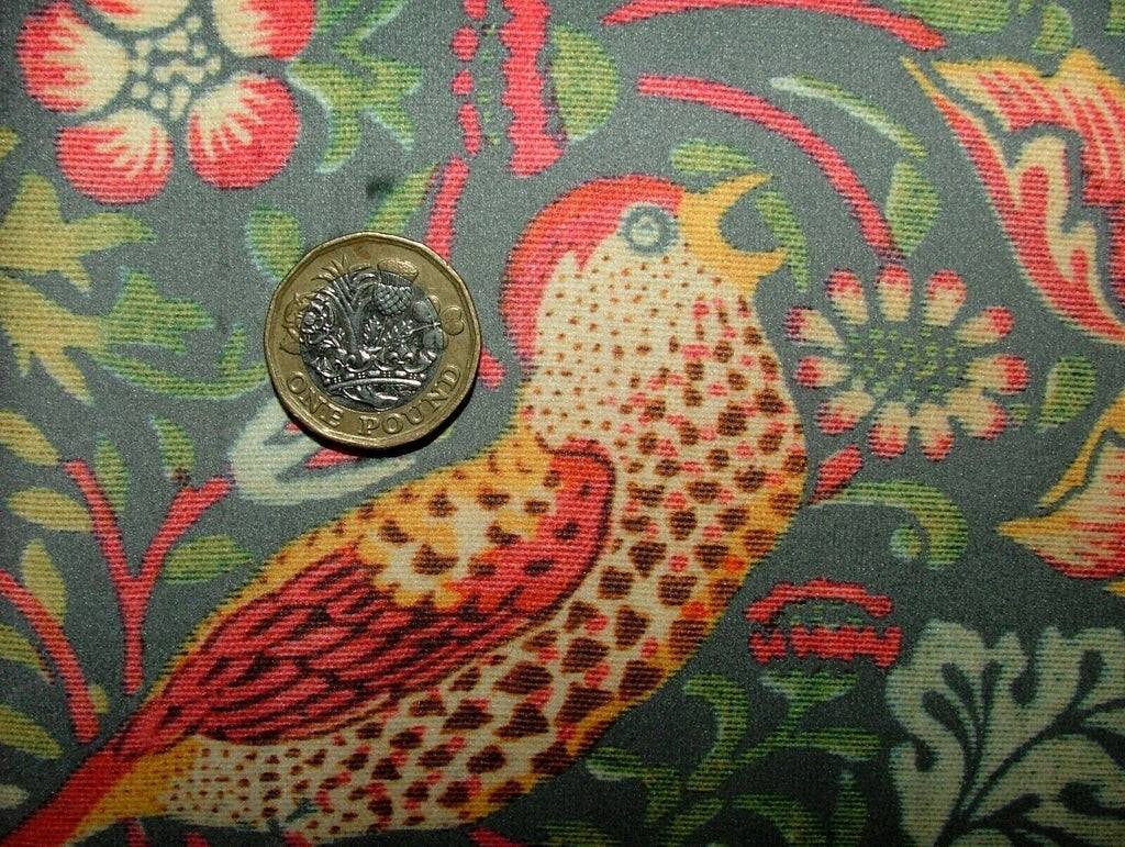 William Morris Strawberry Thief Grey Velvet Fabric Curtain Upholstery Cushion