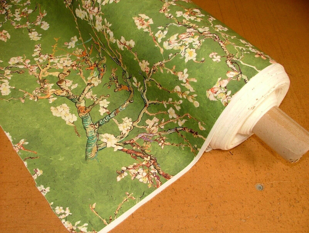 Japanese Cherry Blossom Tree Green Velvet Fabric Curtain Upholstery Cushion Use