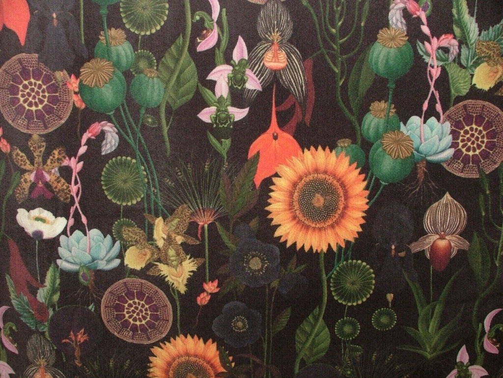 Fantasy Sunflower Noir Black Velvet Fabric Curtain Upholstery Cushion Blind Use