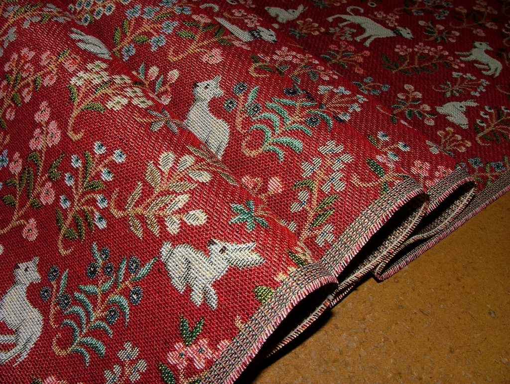 Jacobean Garden Animals Red Tapestry Fabric Curtain Upholstery Cushion Blind Use