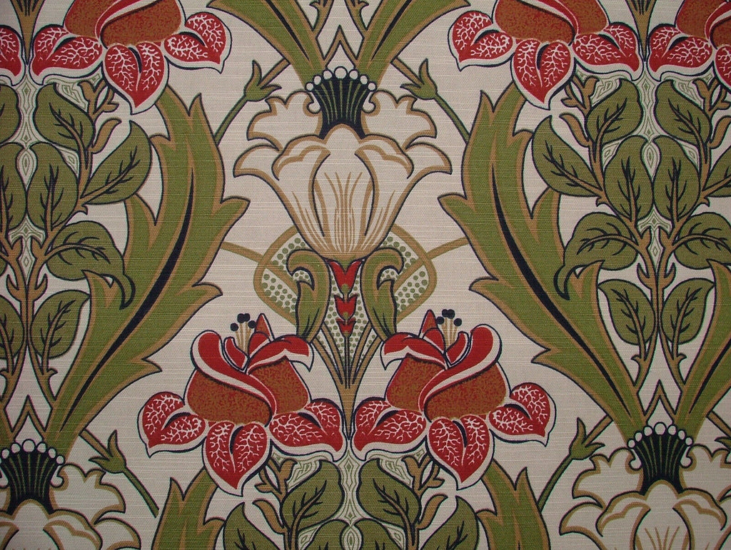 8 Metres Acanthus Cherry Red Art Deco Cotton Curtain Cushion Upholstery Fabric