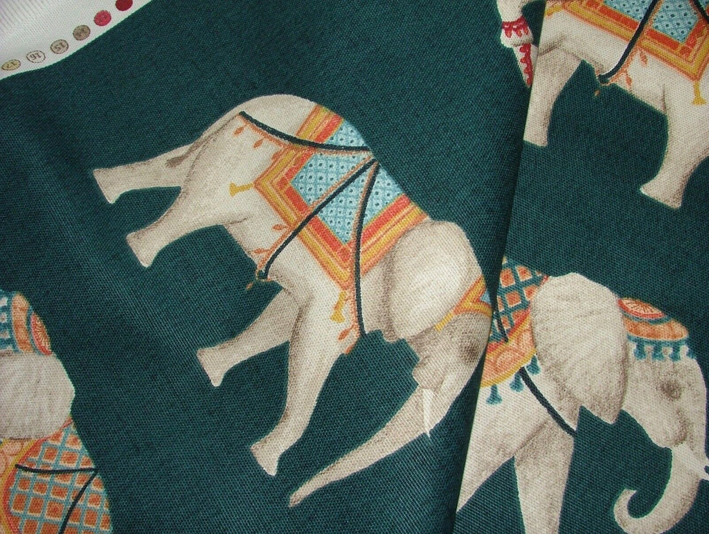 Jaipur Indian Elephant Deep Teal Cotton Curtain Upholstery Cushion Blind Fabric