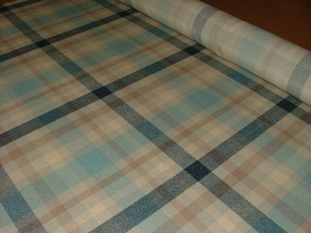 Tobermory Cornflower Wool Effect Thick Tartan Upholstery Curtain Cushion Fabric