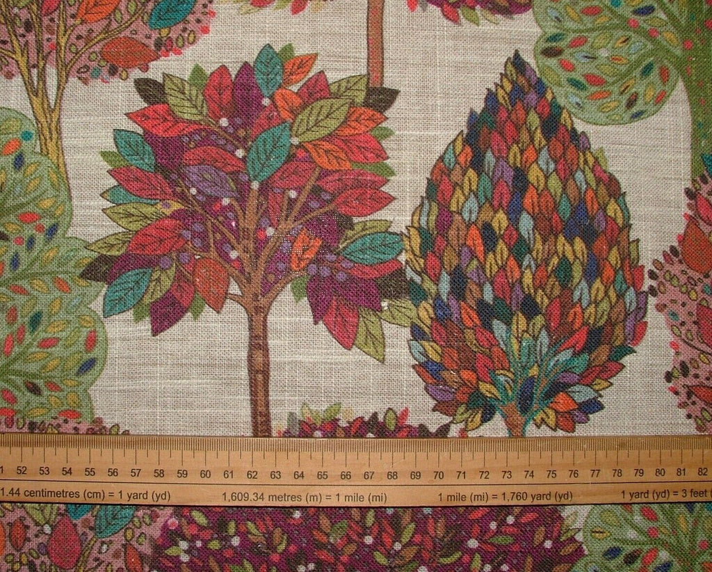 Foliage Fall Trees Mulberry Linen Blend Curtain Upholstery Cushion Blind Fabric