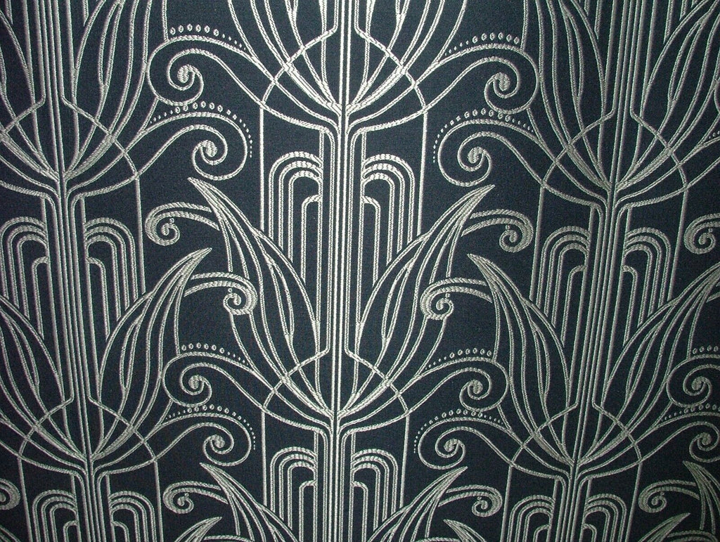 Waldorf Art Deco Navy Blue Silver Jacquard Curtain Upholstery Cushion Use Fabric