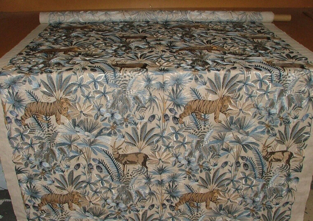 Tropical Forest Tiger Lagoon Embroidered  Fabric Curtain Upholstery Cushion