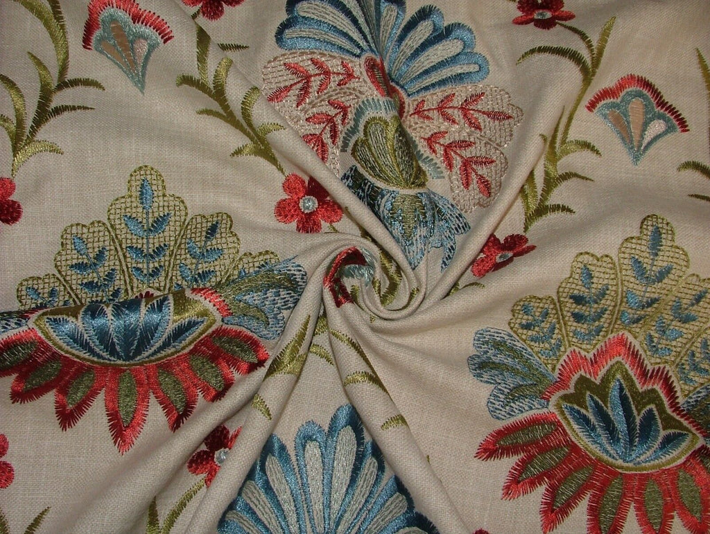 2.5 Metres Amadore Poppy Embroidered Floral Fabric Curtain Upholstery Cushion