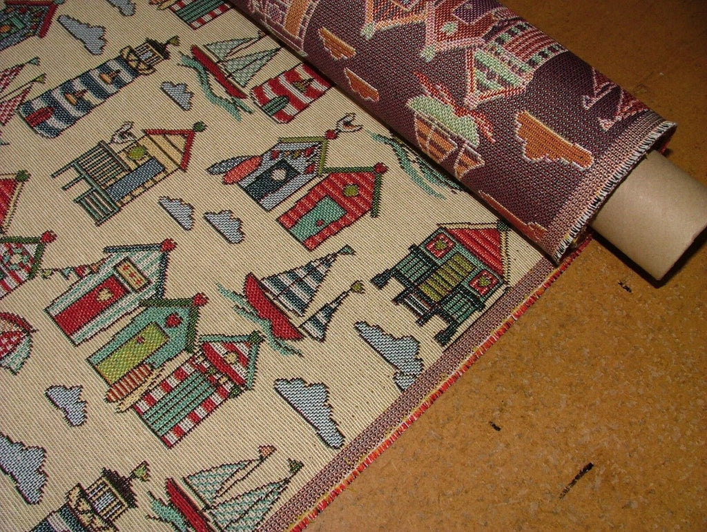 Tapestry Beach Huts Nautical Fabric Curtain Upholstery Cushion Craft Bag Making